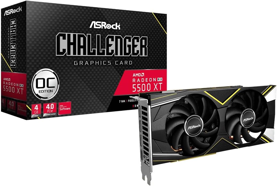 ASRock AMD Radeon RX 5500 XT Challenger D 4GB OC GDDR6 Graphic card, 3 x DisplayPort, 1 x HDMI, 4GB 128-bit GDDR6, AMD Eyefinity Technology, RDNA Architecture, RX5500XT CLD 4GO