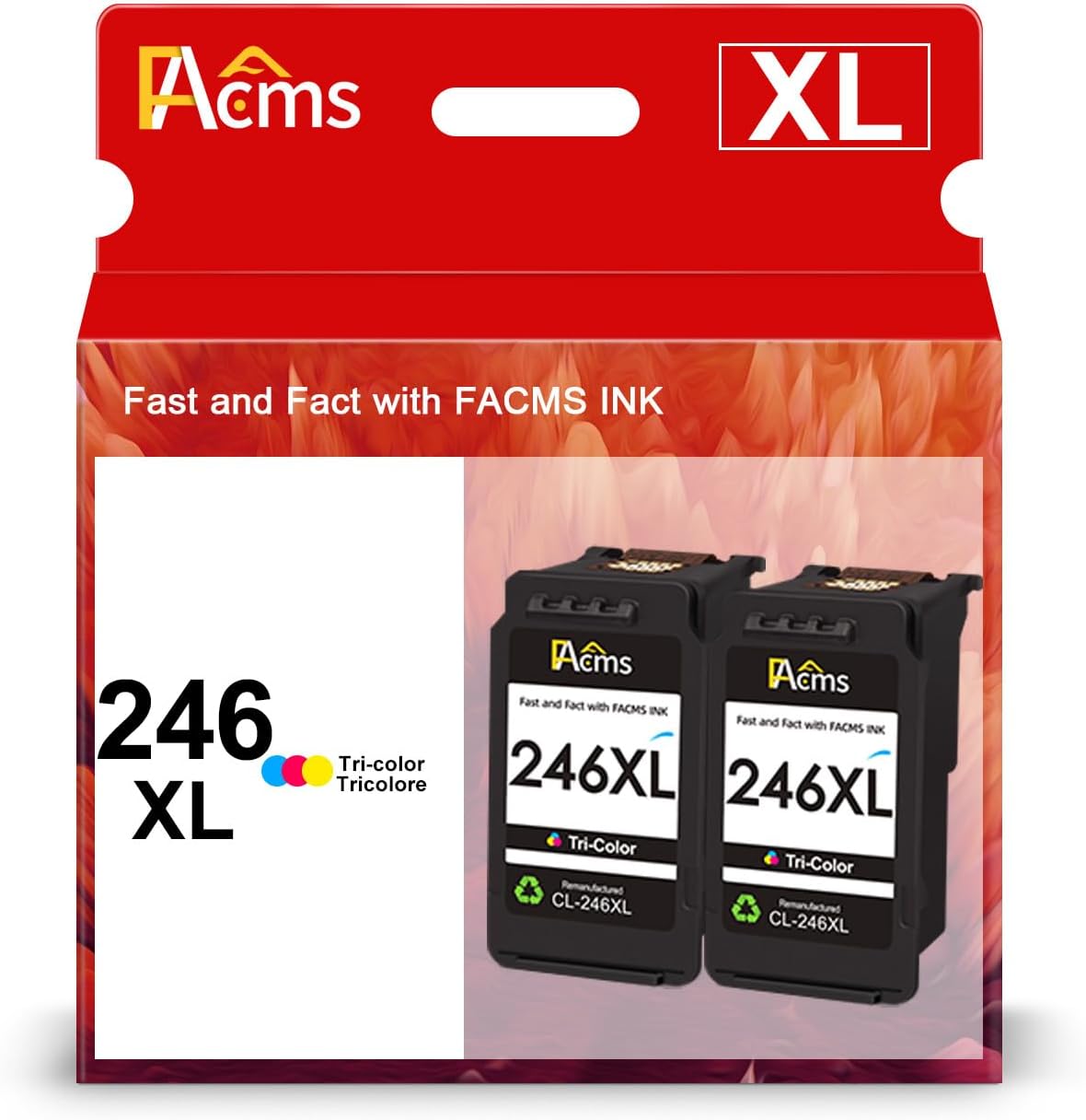 CL-246XL Color Ink Cartridge Remanufactured for Canon 246XL 246 CL-246 Color Ink for PIXMA Pixma MX490 MX492 TS3100 TS3122 TS3300 TS3322 TS3320 MG2522 TR4520 TR4522 TR4500 Printer (2 Tri-Color)