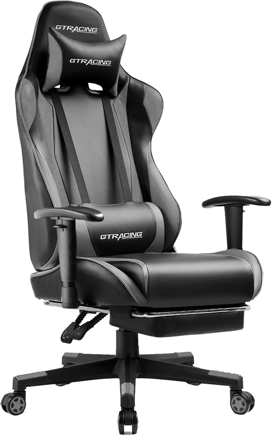 GTRACING Gaming Chair with Footrest, Ergonomic Computer Game Desk Chair, Reclining Gamer Chair Seat Height Adjustment, Swivel Rocker with Headrest and Lumbar (Gray)