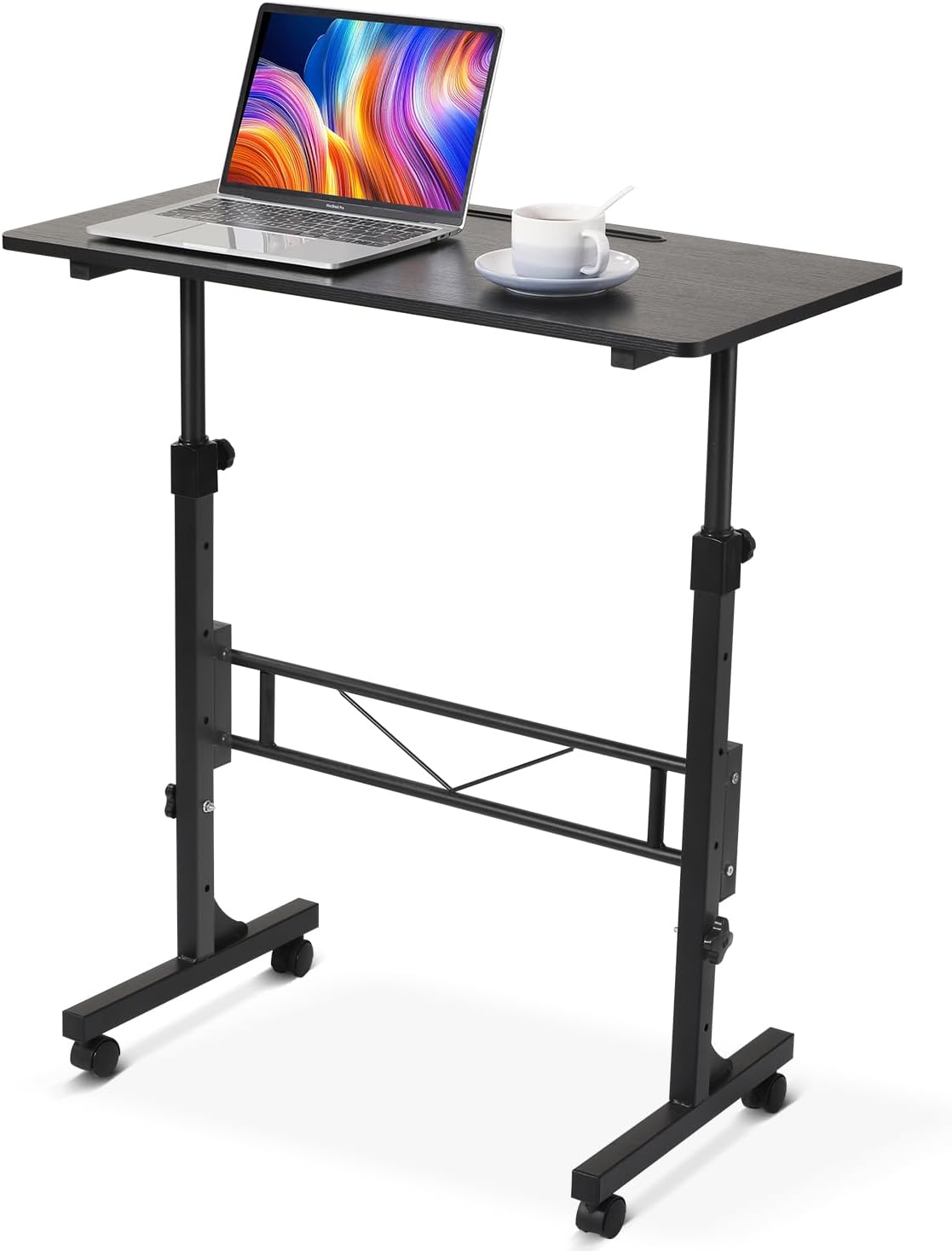 Standing Desk Adjustable Height, Mobile Stand Up Desk with Wheels Small Computer Desk Rolling Desk, Portable Laptop Desk Rustic Standing Table Sit Stand Home Office Desks 16″x31.5″ Height 27″-43.5″