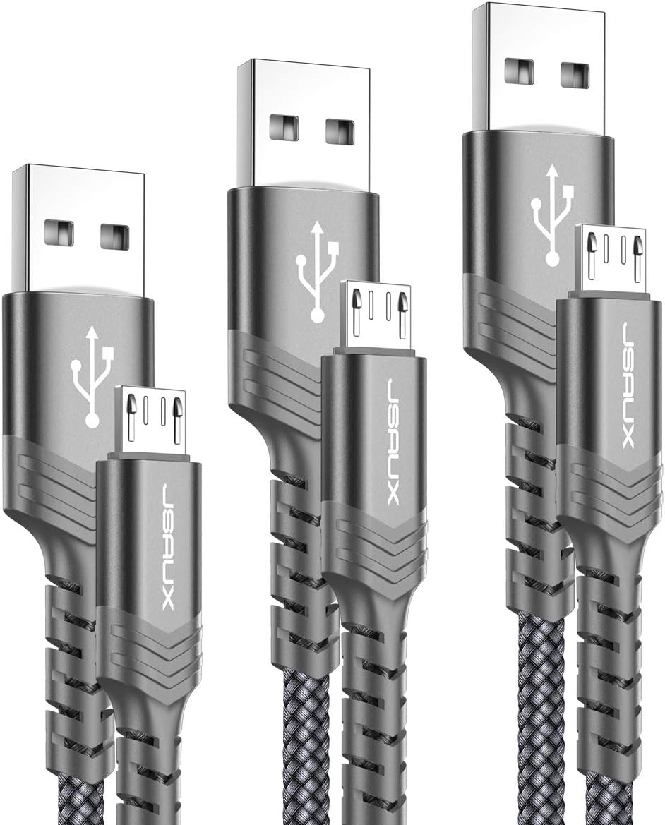 JSAUX Micro USB Charger Cable, (3-Pack 3.3ft+6.6ft+10ft) Android Charger Micro USB to USB A Nylon Braided Cord Compatible with Samsung Galaxy S6 S7 Edge Note 5, Kindle and More-Grey