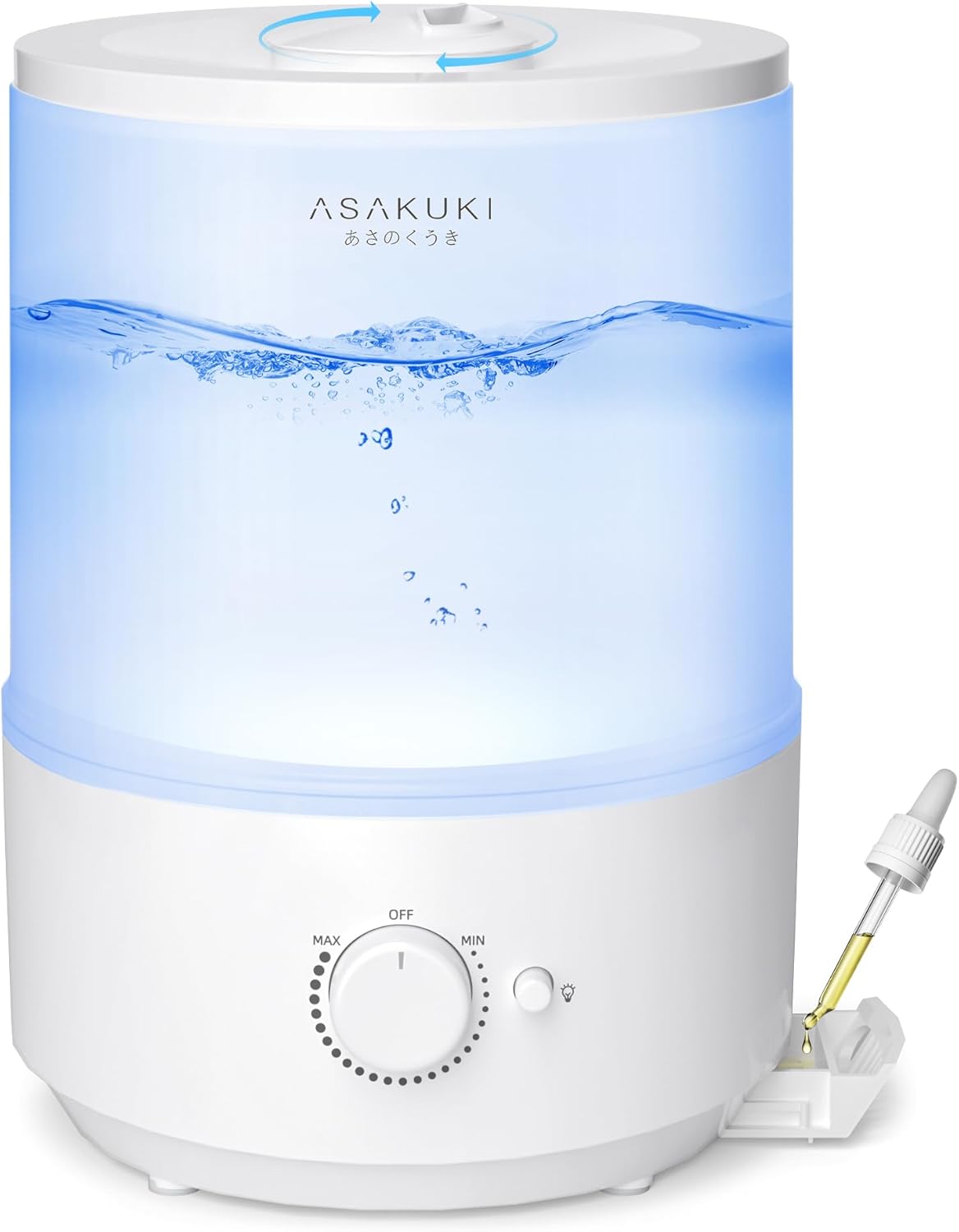 ASAKUKI Humidifiers for Bedroom, 3L Top Fill Cool Mist Humidifiers for Baby Nursery & Plants, 3-IN-1 Quiet Air Humidifier, Oil Diffuser & Night Light for Large Room Home, Auto Shut-off, BPA-Free, 30H