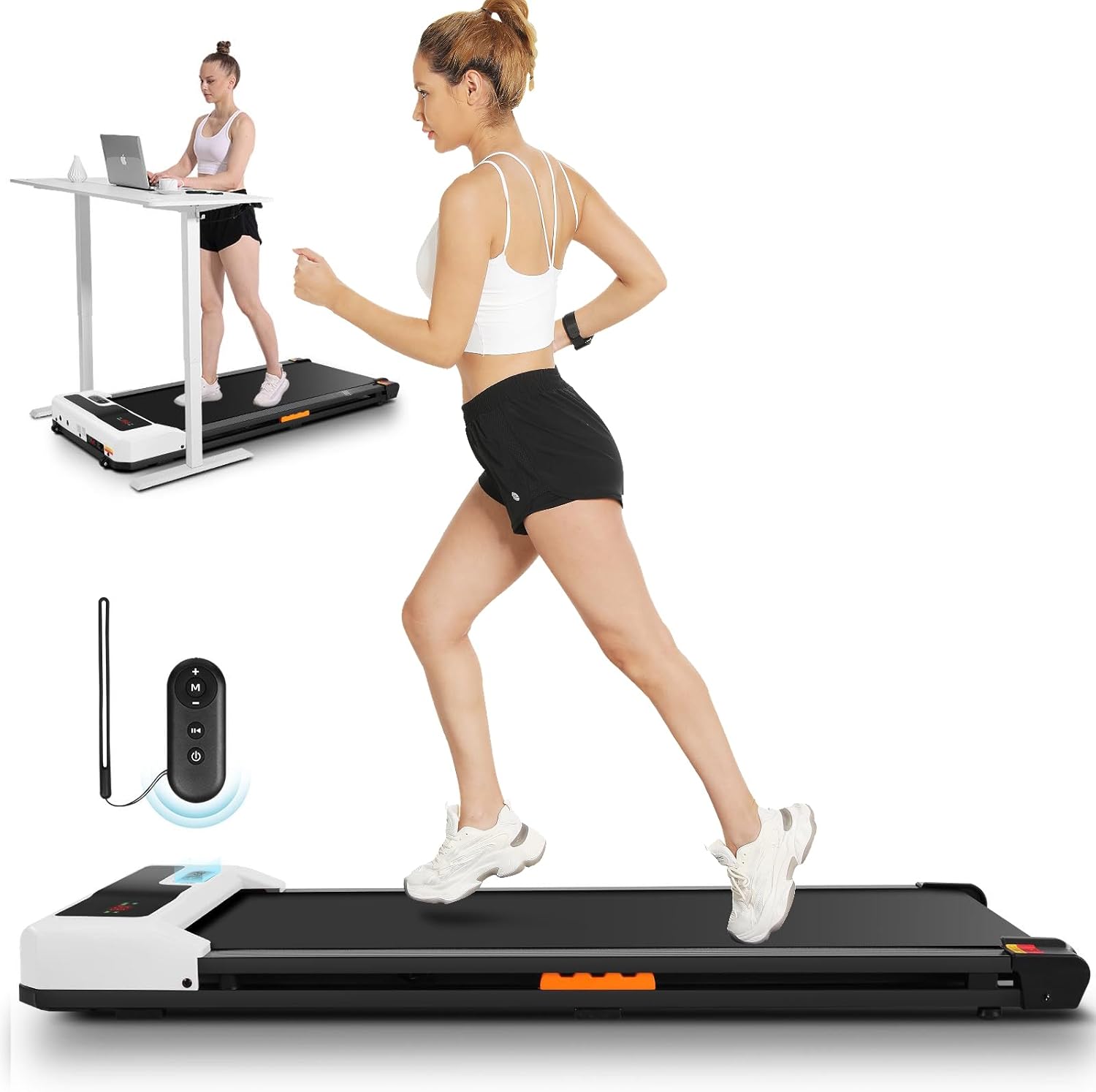 ANCHEER Under Desk Treadmill, 300LBS Capacity Compact Treadmills for Home/Office, 2.5HP Portable Walking Pad Treadmill with Remote Control Walking Jogging Running Exercise Machine