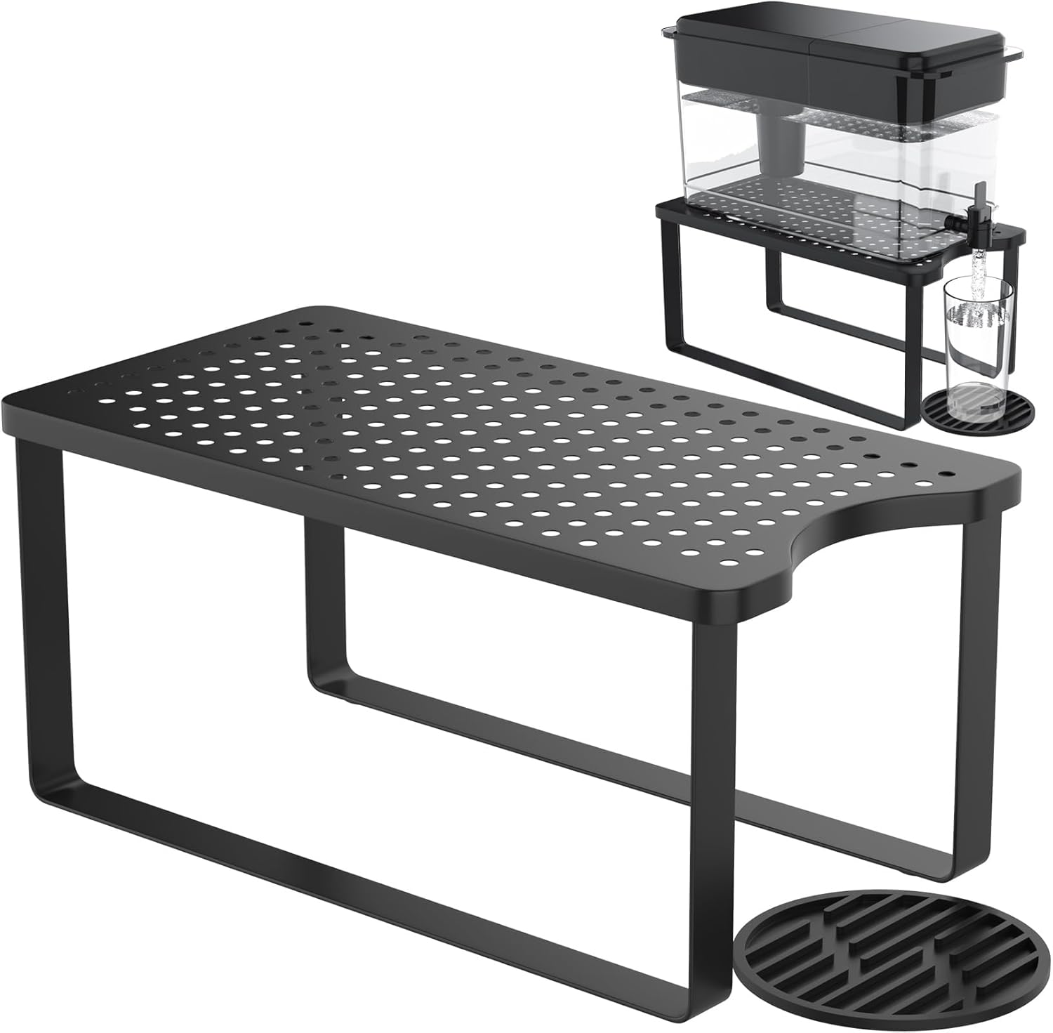 Water Filter Dispenser Stand with Drip Tray – 7.7”W x 14.6”D x 6.7”H, Metal Stand Designed for Brita Water Filter, Compatible with ZeroWater, PUR, Waterdrop etc.