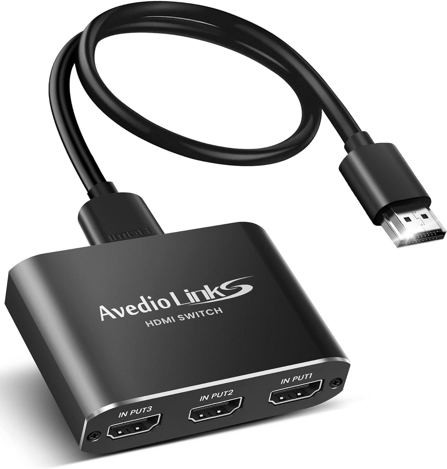 HDMI Switch 3-Port 4K@60Hz Aluminum Alloy[with 4FT HDMI 2.0 Cable], avedio links 4K HDMI Switcher, 3 Way HDMI Selector Switch, HDMI Switch 3 in 1 Out Support HDCP 2.2, HDR 10, for PS5, PS4 (Black)