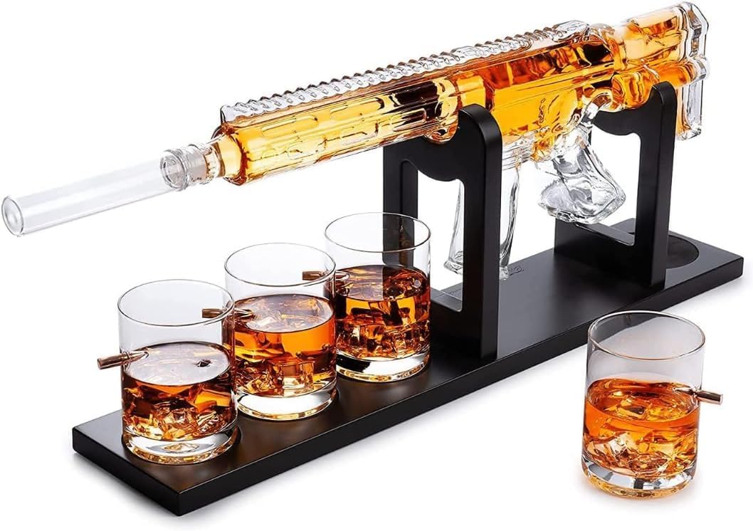 Gifts for Men Dad, Whiskey Decanter Set – Gun AR Limited Edition, Silencer Stopper – 800 ml & 12oz Bullet Glasses – Father Christmas Birthday Gift – Drinking Party, Liquor, Vodka Tik Tok Gun Decanter