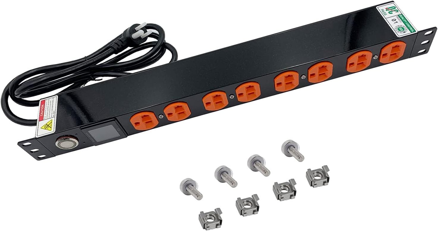 PDU Power Strip 16A Rackmount Metered 19 Inch,1 U 8-Outlet, Cabinet,Data Centers, Server Rooms, Network Wiring Closets with OLED Screen Amp Voltage Power Display