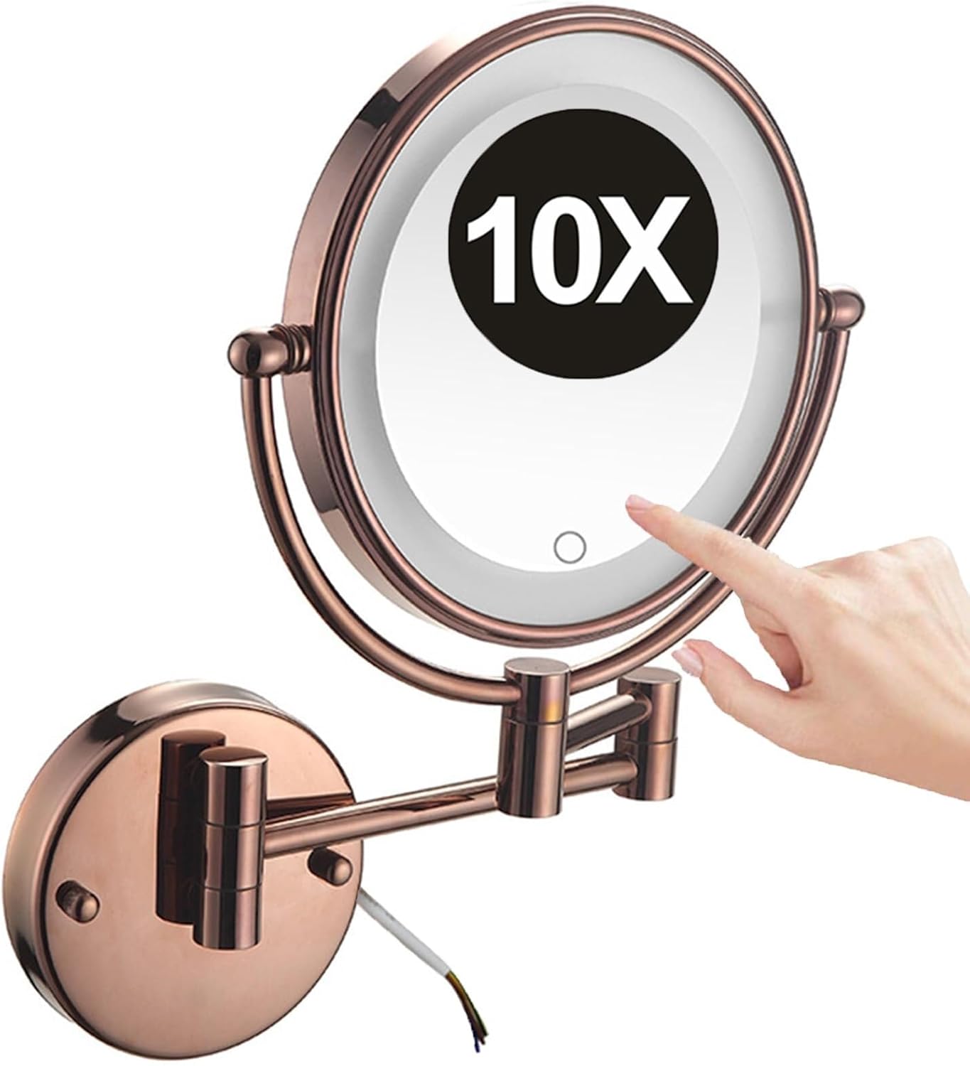 8 Inch Hard-Wired Wall Mounted LED Lighted Makeup Vanity Mirror with Touch Screen Dimmable, Dual Sided Rotatable 10X Magnifying Cosmetic Beauty Mirror, Bathroom HD Shaving Mirror,Silver,1Color ( Color