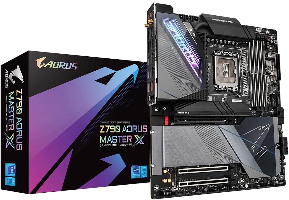 Gigabyte Z790 AORUS Master X Motherboard- Supports Intel 13th Gen CPUs, 20+1+2 Phases VRM, up to 8266MHz DDR5 (OC), 1x PCIe 5.0 + 4X PCIe 4.0 M2, 10GbE LAN, Wi-Fi 7, USB 3.2 Gen 2×2