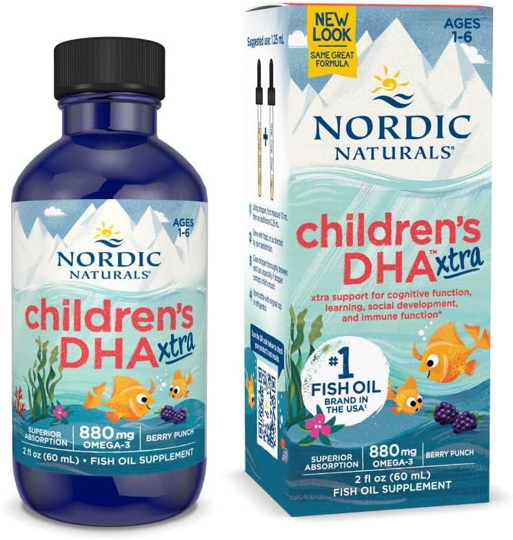 Nordic Naturals Children’s DHA Xtra, Berry Punch – 2 oz for Kids – 880 mg Total Omega-3s with EPA & DHA – Cognitive & Immune Function, Learning, Social Development – Non-GMO – 48 Servings