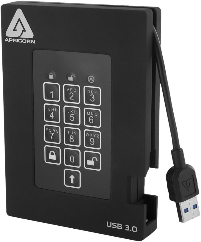 Apricorn 1TB Aegis Padlock Fortress FIPS 140-2 Level 2 Validated 256-Bit Encrypted USB 3.0 Hard Drive with PIN Access (A25-3PL256-1000F)