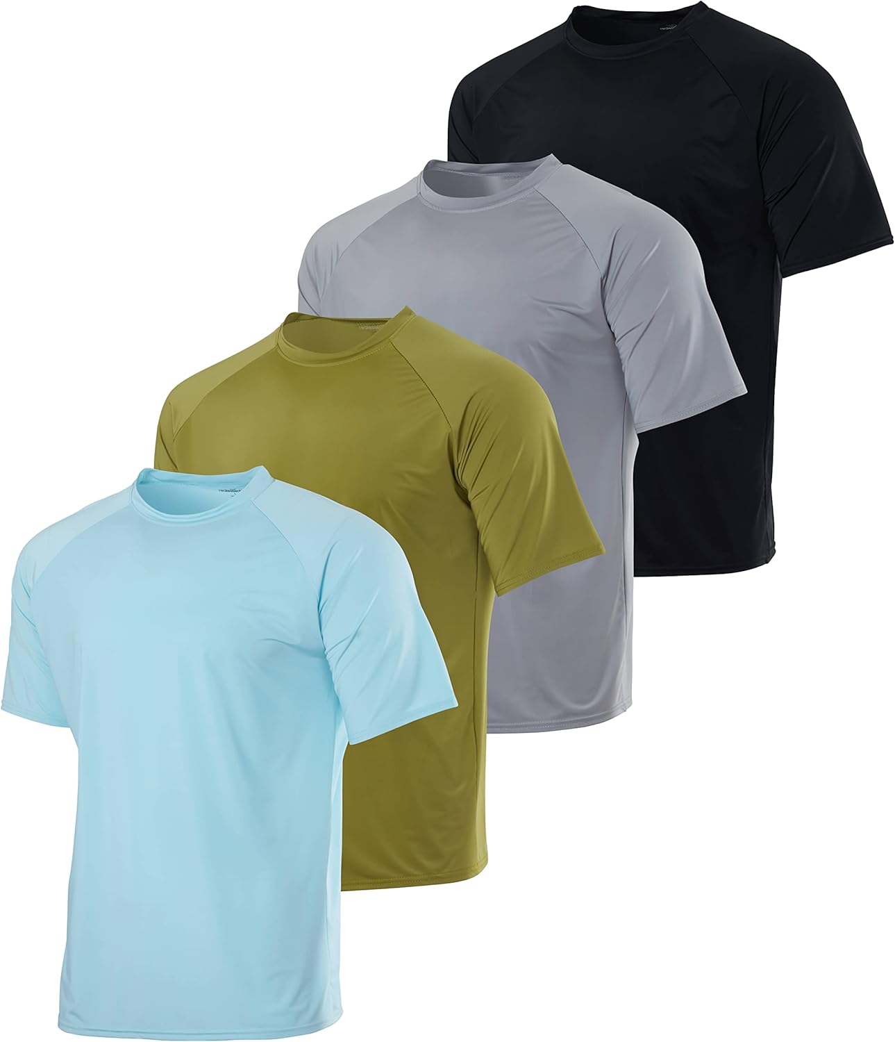 Real Essentials 4 Pack: Mens Short Sleeve Rash Guard Shirt Quick Dry UPF 50+ Sun Protection Swim (Available in Big & Tall)