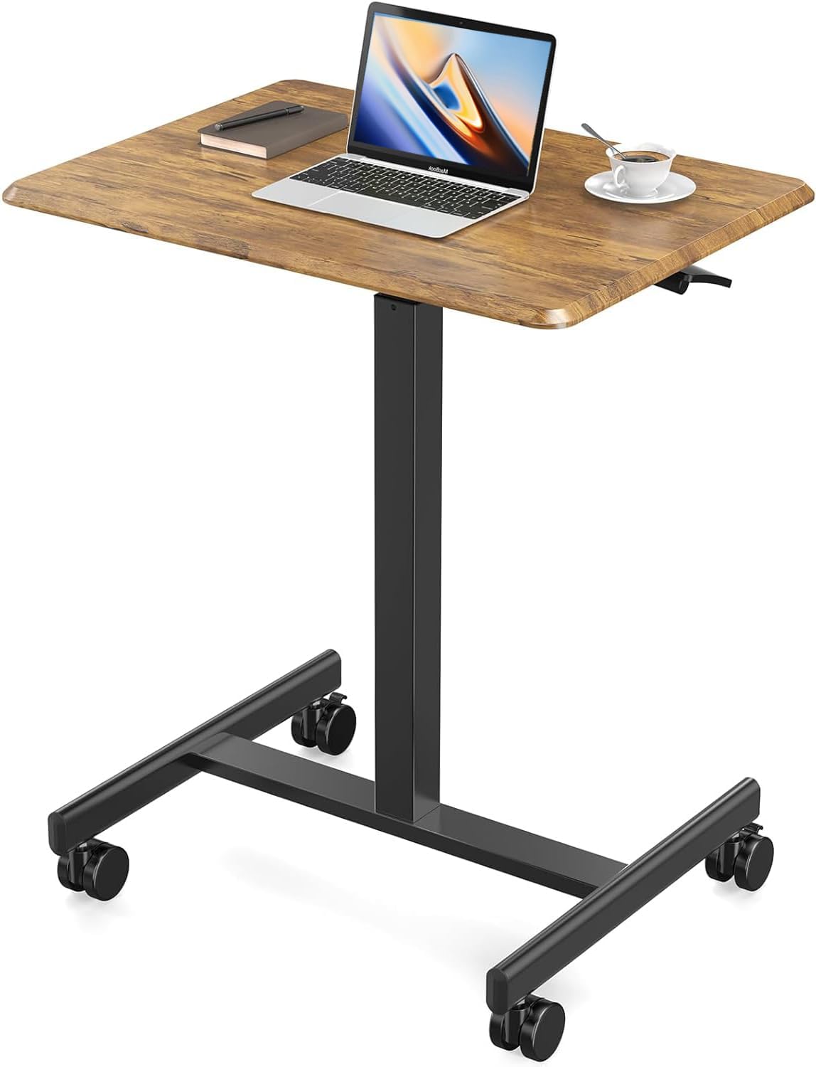 Sweetcrispy Small Mobile Rolling Standing Desk – Overbed Table, Teacher Podium with Wheels, Adjustable Height Table, Rolling Desk Laptop Computer Cart for Home, Office, Classroom – Rust Brown