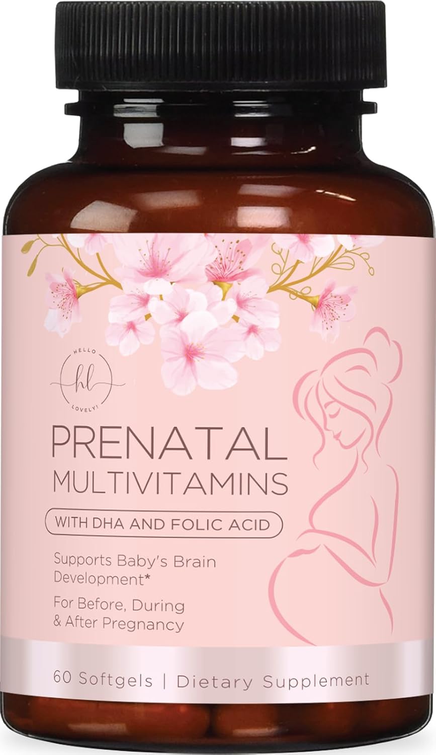 Women’s Prenatal Multivitamin with Folic Acid + DHA, Essential Prenatal Vitamins with Folate, Omega 3, Vitamin D3, B6, B12 & Iron, Pregnancy Support Supplement for Mom and Baby – 60 Softgels