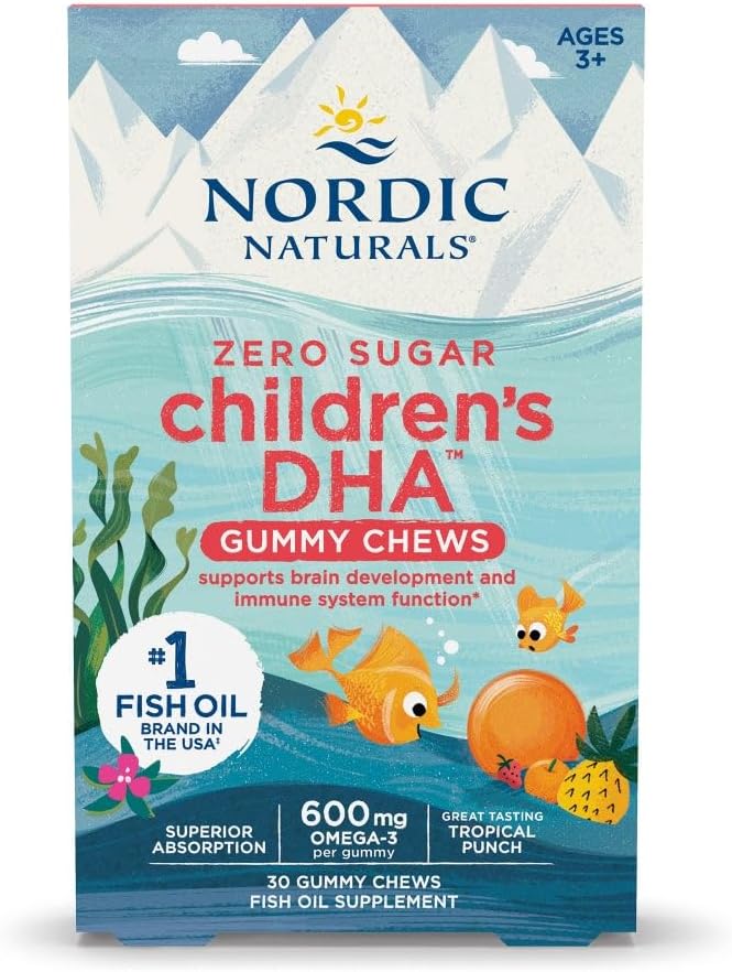 Nordic Naturals Zero Sugar Children’s DHA Gummy Chews, Tropical Punch – 30 Gummy Chews for Kids – 600 mg Total Omega-3s – Brain Development, Learning, Healthy Immunity – Non-GMO – 30 Servings