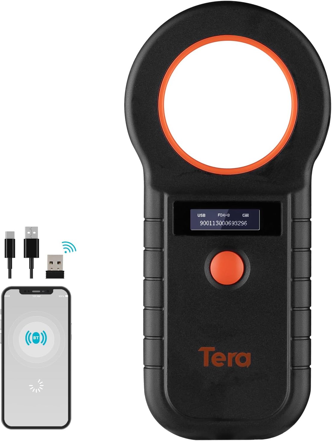 Tera Portable Pet Microchip Scanner – Works with Bluetooth 2.4G Wireless Wired USB Animal Tag Reader with OLED Display Screen Rechargeable Data Storage EMID FDX-B(ISO11784/85) for Pet W90D