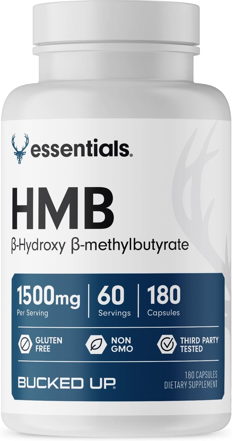 Bucked Up HMB (Beta-Hydroxy Beta-Methylbutyrate) 1500mg Per Serving, Essentials (60 Servings, 180 Capsules)