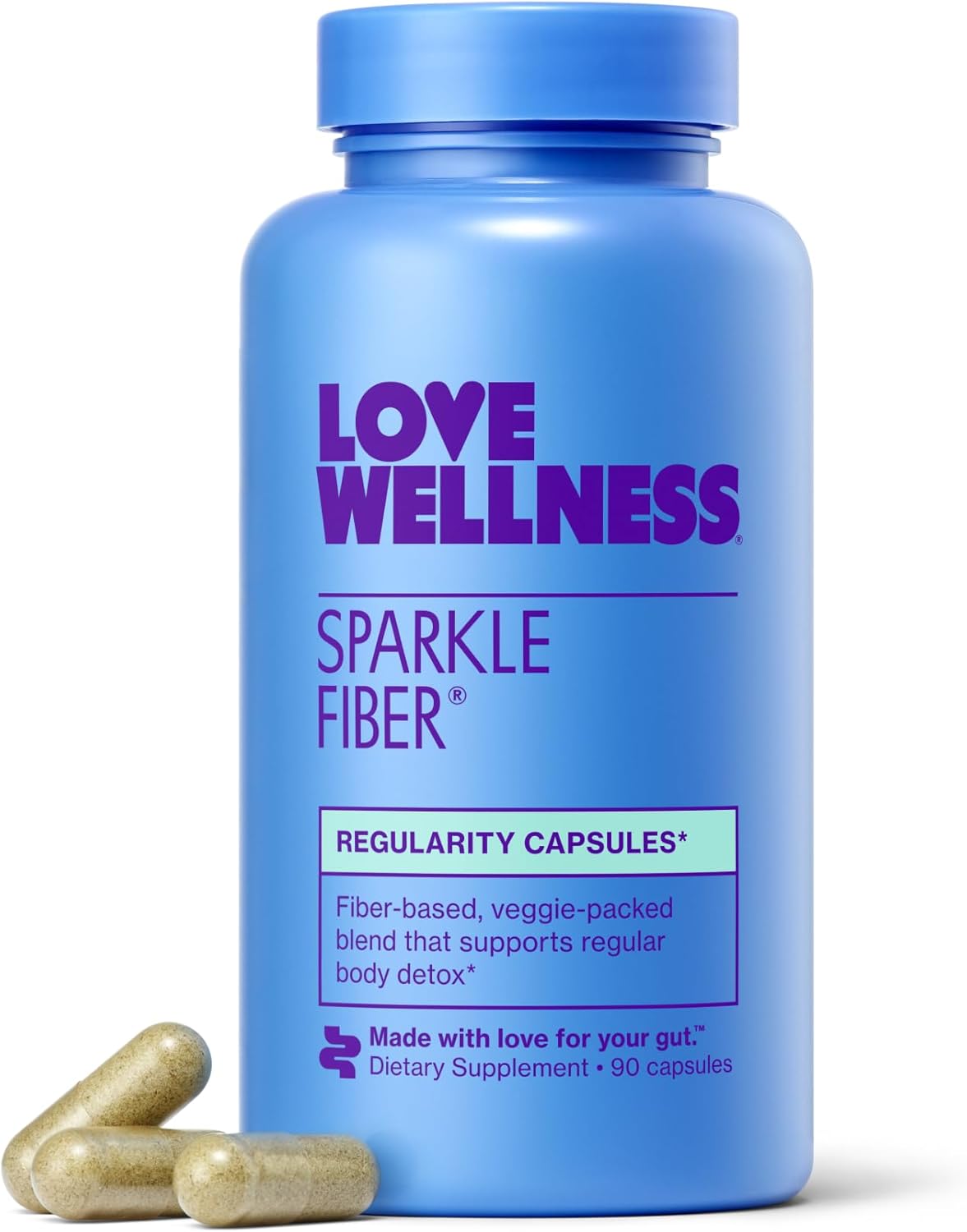 Love Wellness Sparkle Fiber | Fiber Supplement with Digestive Enzymes | Greens Superfood Powder & Psyllium Husk Powder | Promotes Gut Health for Women | Regularity & Bloating Relief | 90 Count