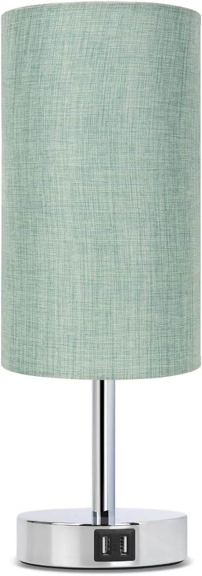 Yarra-Decor Bedside Lamp with USB Port – Touch Control Table Lamp for Bedroom 3 Way Dimmable Nightstand Lamp with Round Denim Fabric Shade for Living Room, Dorm, Home Office (LED Bulb Included)