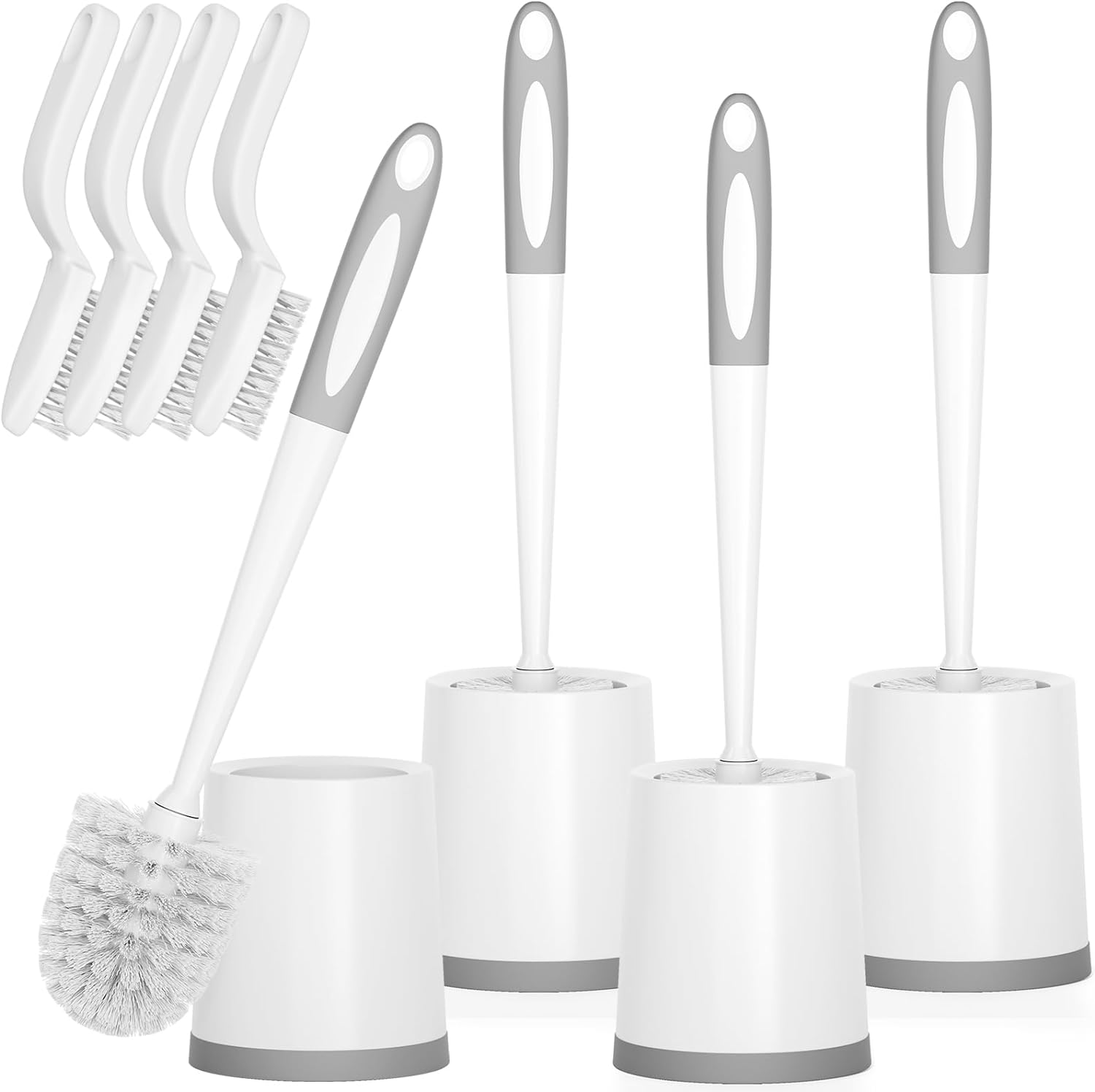 Toilet Brush, 4 Pack Toilet Brush and Holder Set, Toilet Bowl Brush with 4 Grout Brush, Toilet Bowl Brush and Holder for Bathroom, White