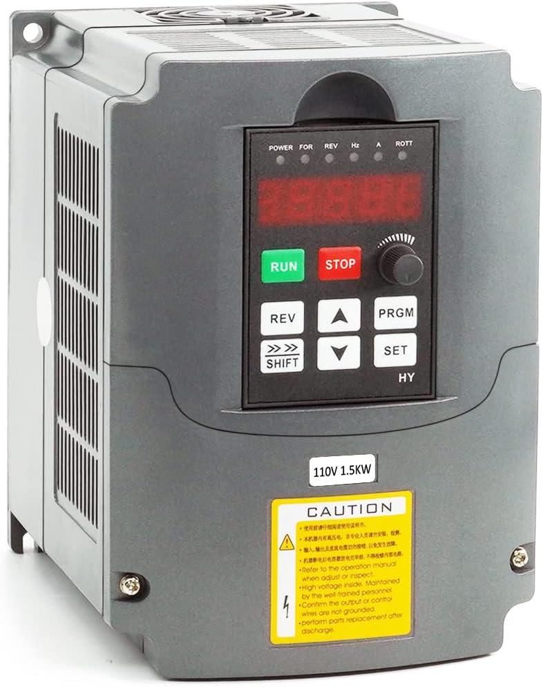 VFD Converter,Variable Frequency Drive,110V 1 Phase to 3 Phase, for 3 Phase Motor/Spindle 0-400hz Speed Rotation (HY Series-110v 1.5kW 2HP Model)