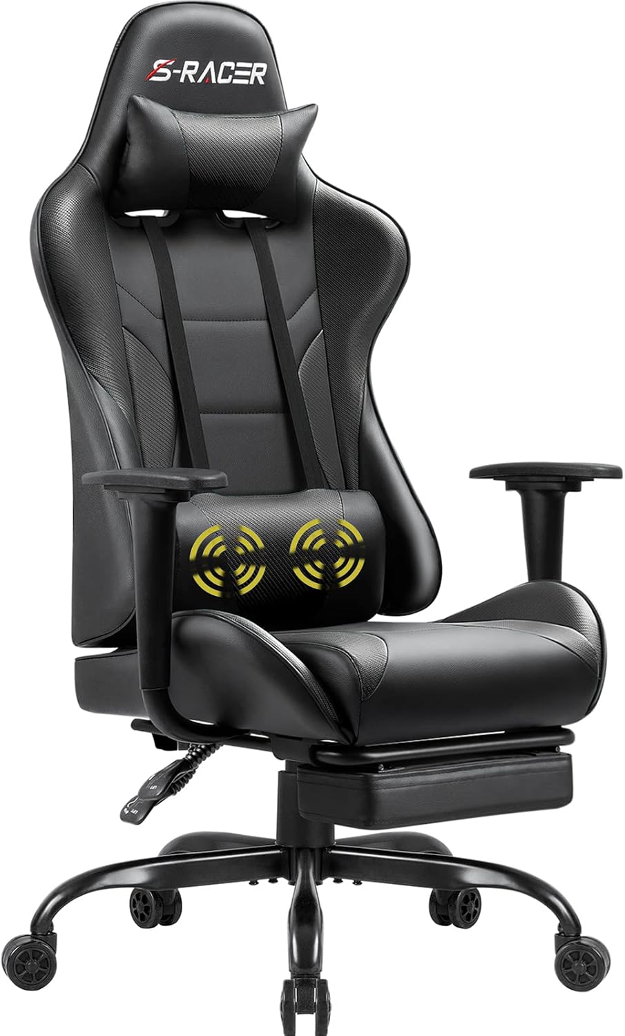 Homall Gaming Chair Massage Computer Office Chair Ergonomic Desk Chair with Footrest Racing Executive Swivel Chair Adjustable Rolling Task Chair (Black)