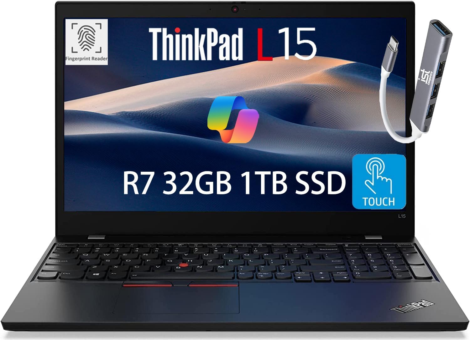 Lenovo ThinkPad L15 Business Laptop (15.6″ FHD Touchscreen, AMD Ryzen 7 PRO 5850U, 32GB RAM, 1TB SSD, 8-Core (Beat i7-1165G7)), IR Webcam, Ethernet, FP, Wi-Fi 6, IST Hub, Win 11 Pro w/AI Copilot