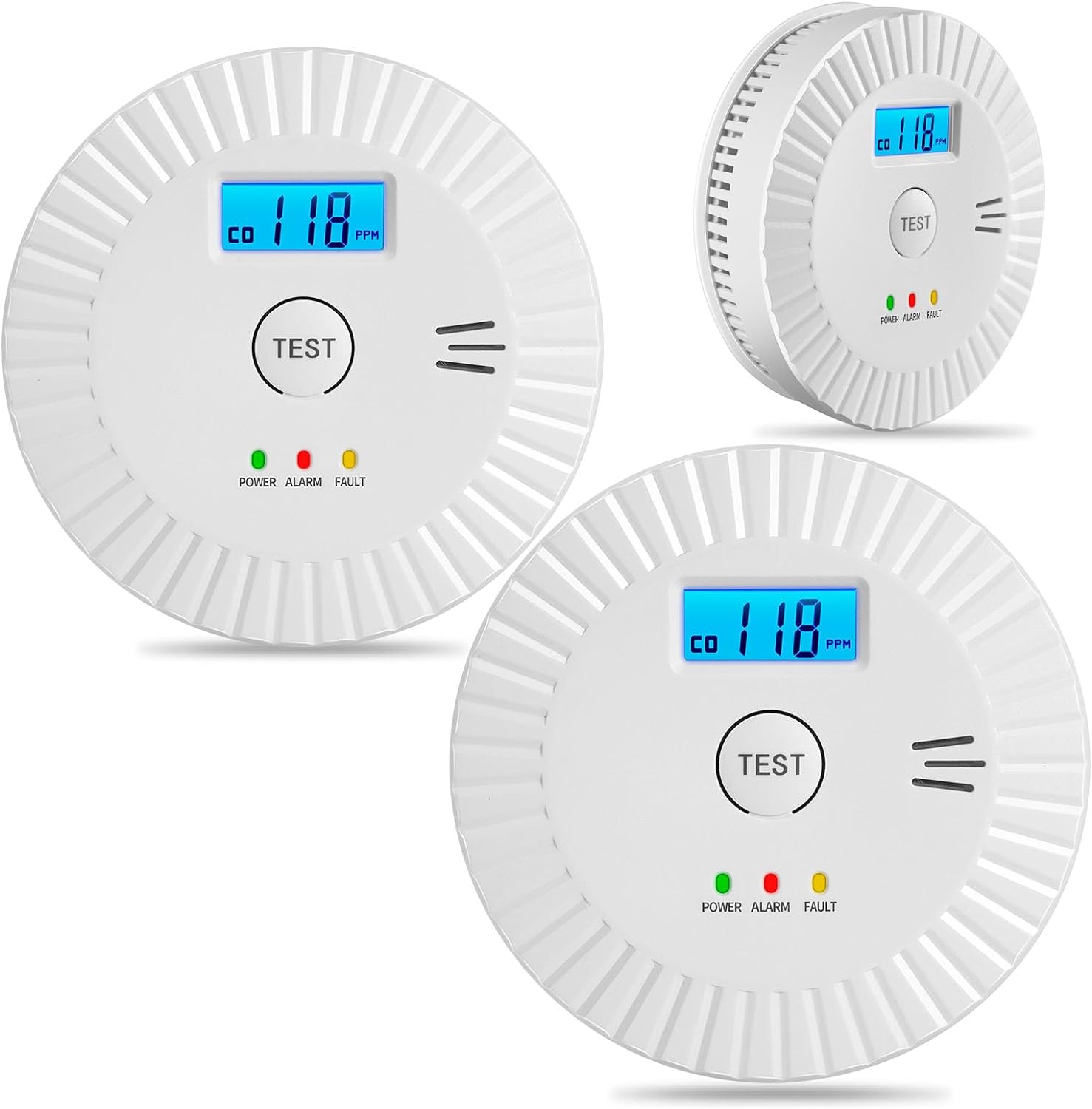 3 Packs Smoke and Carbon Monoxide Detector Powered by Battery,Portable Smoke Detector Carbon Monoxide Detector Combo with Large LCD Display, Fire Alarm Smoke Detector for Home,Kitchen