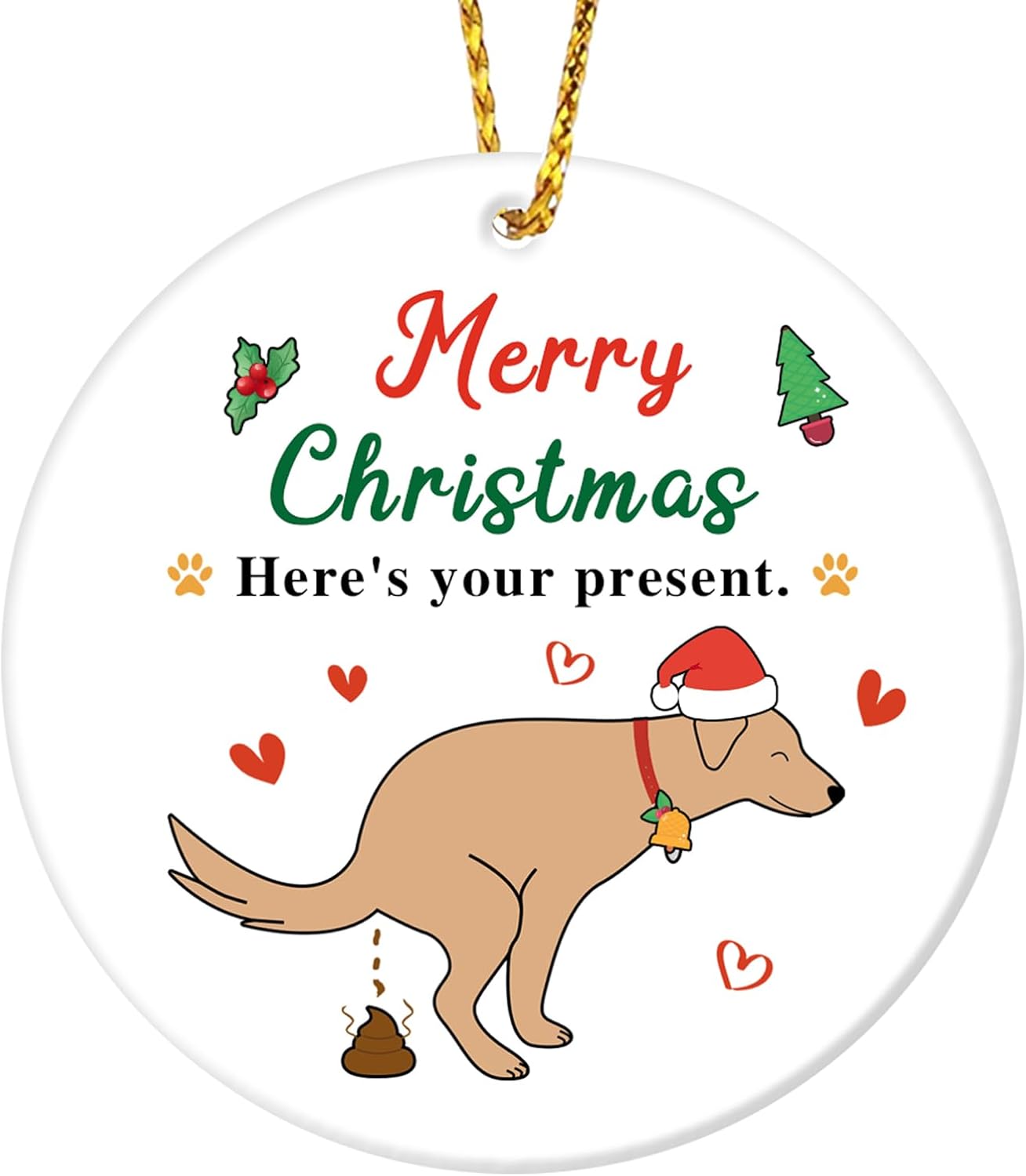 HEYINSHEN Funny Dog Christmas Ornament Dog Ornament for Christmas Tree Funny Christmas Ornaments 2024 Ceramic Pet Dog Christmas Tree Decorations Xmas Gifts for Dog Lovers Dog Dad Dog Mom