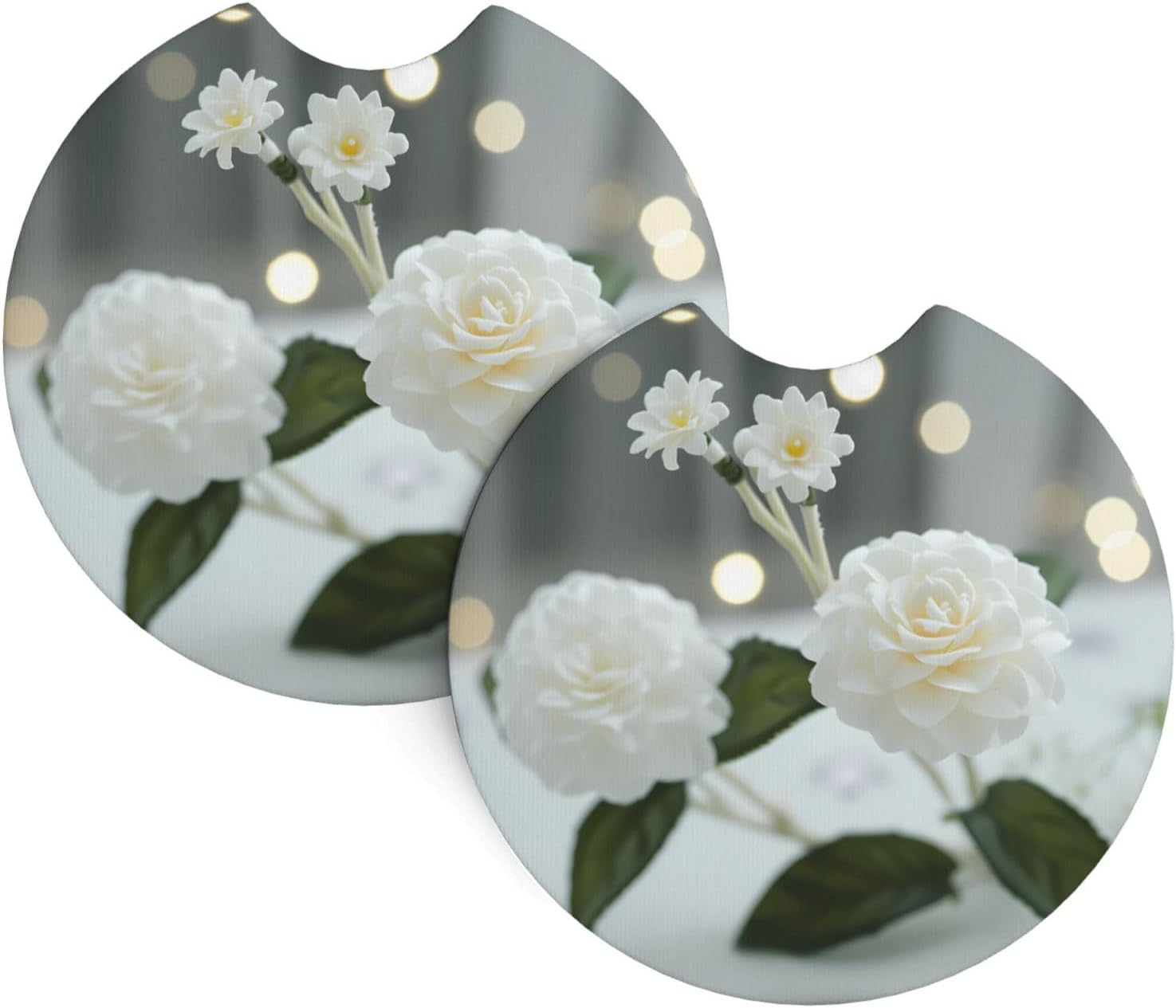 Phayah White Camellias Car Coasters 2 Pack Protect Your Cup Holder Suitable for Daily Life and Outdoor Self-Driving New Car Gift