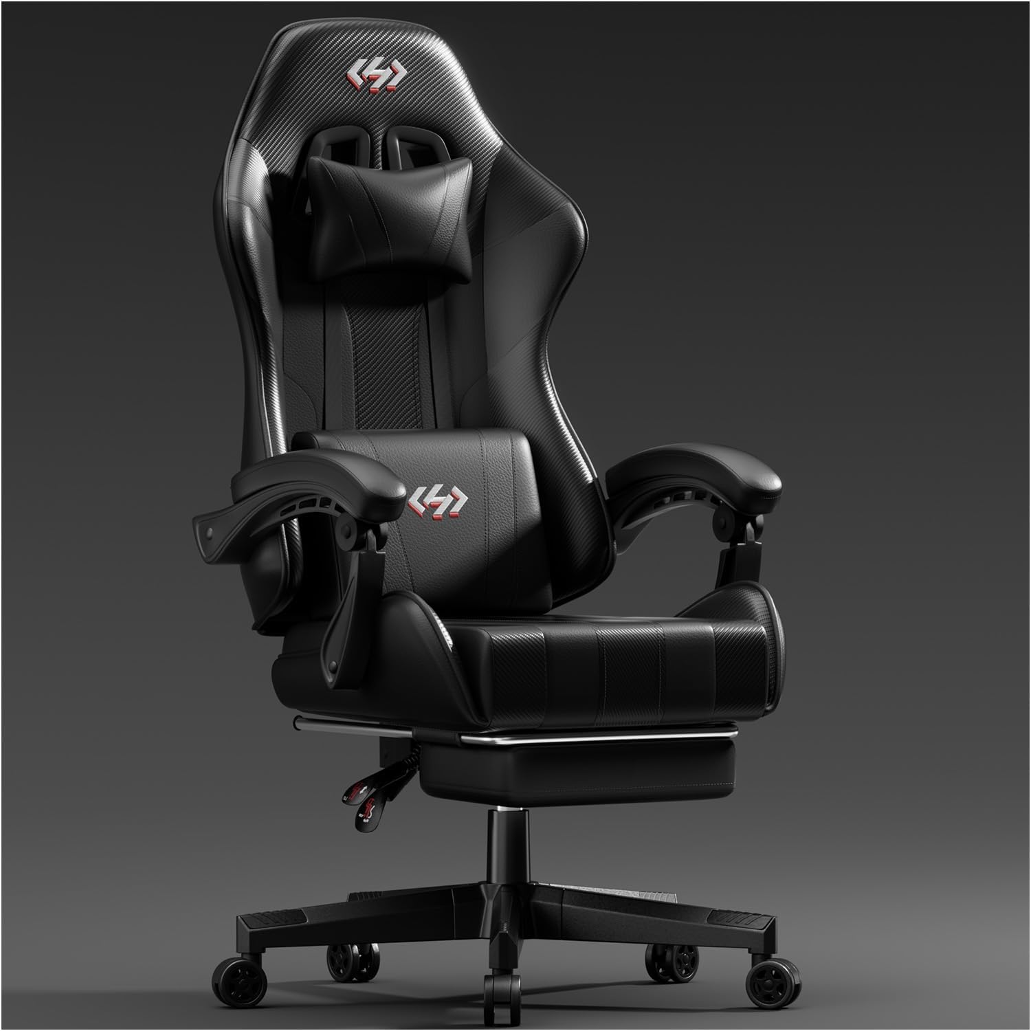 HLDIRECT Gaming Chair with Pocket Spring Cushion, Video Game Chair, Gaming Computer Chair, Ergonomic Chairs with Headrest and Lumbar Support for Adults, Swivel PU Leather Office Chair, Black