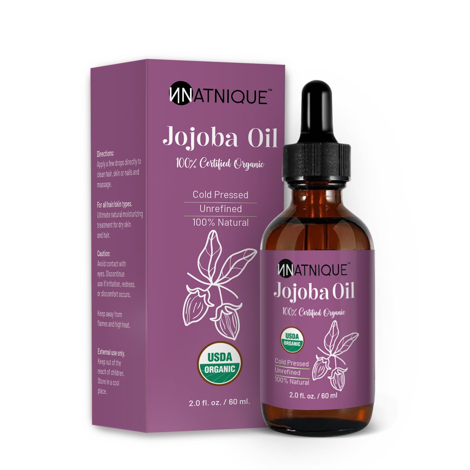 Jojoba Oil 2oz, USDA Certified Organic, 100% Pure for Hair Growth, Face & Skin. 100% Natural Hair Oil Moisturize Nails, Hair, Scalp, Cuticles. Facial Oil for Gua Sha Massage