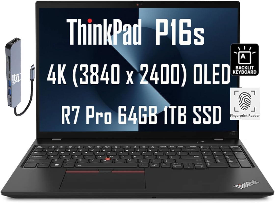 Lenovo ThinkPad P16s Mobile Workstation & Business Laptop (16″ 4K OLED, AMD Ryzen 7 PRO 7840U, 64GB LPDDR5-6400 MHz, 1TB SSD, Radeon 780M), dTPM, 5MP Webcam, Fingerprint, IST Hub, Win 11 Pro, Black