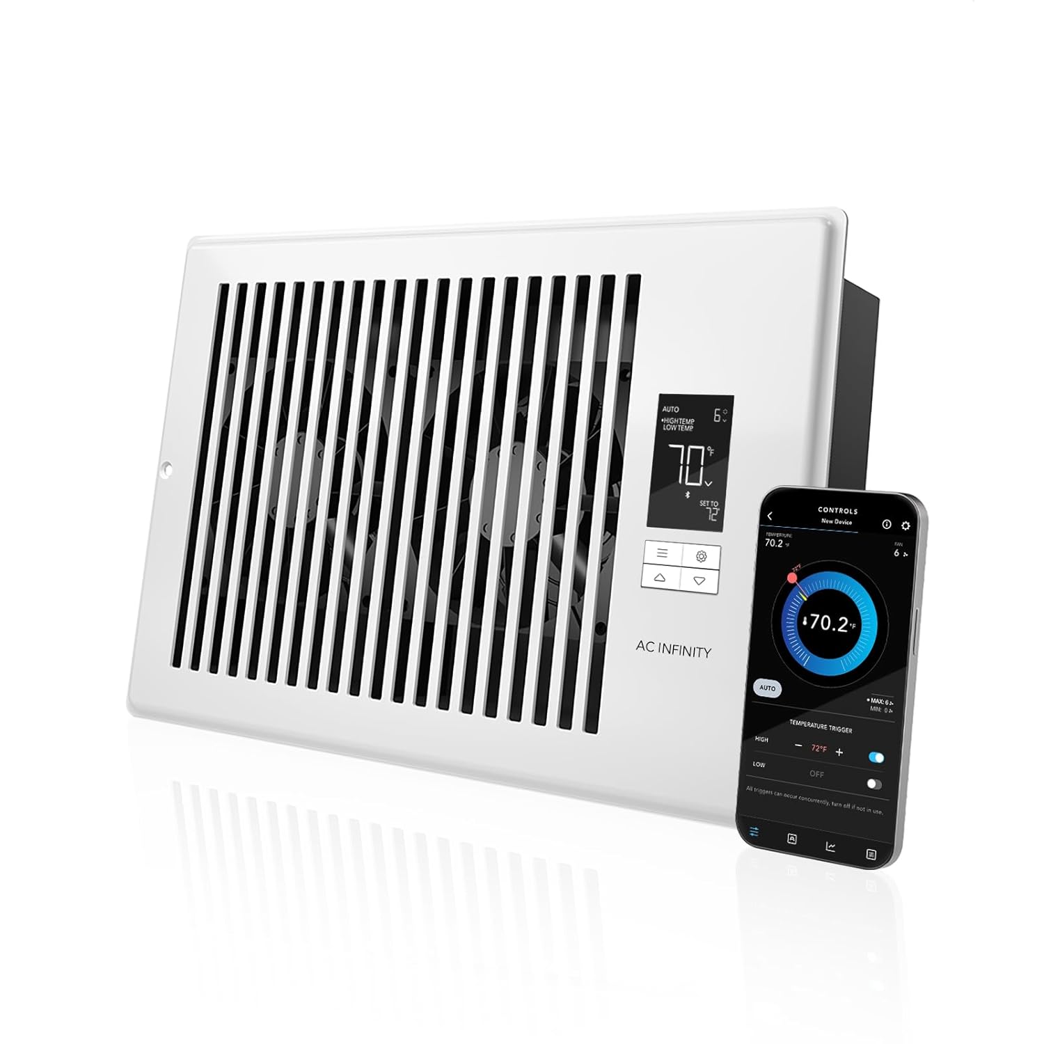 AC Infinity AIRTAP T6 White, Register Booster Fan for 6” x 10” Register Holes, Improves Heating & Cooling from AC Vents, with 10-Level Speeds and Bluetooth Integrated App Control