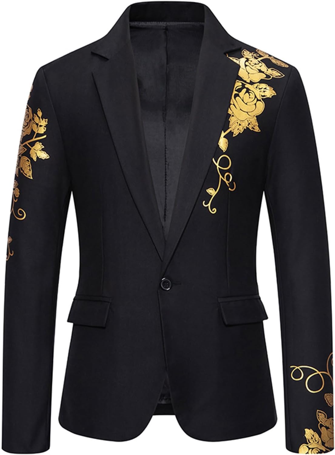 Mens Luxurious Gold Bronzing Blazers Long Sleeve Suit Jacket Slim Fit Sport Coats for Wedding Prom Formal Business