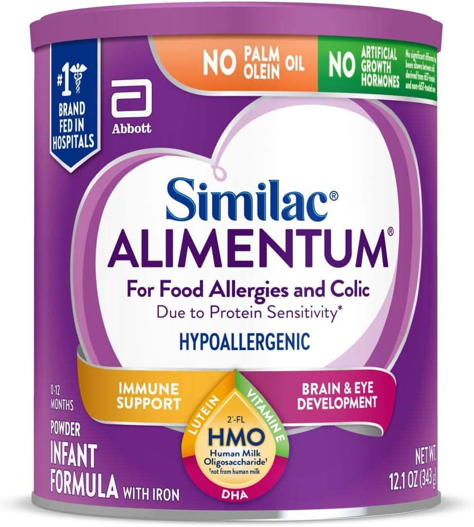 Similac Alimentum with 2’-FL HMO Hypoallergenic Infant Formula, for Food Allergies and Colic,* Suitable for Lactose Sensitivity, Baby Formula Powder, 12.1-oz Value Can