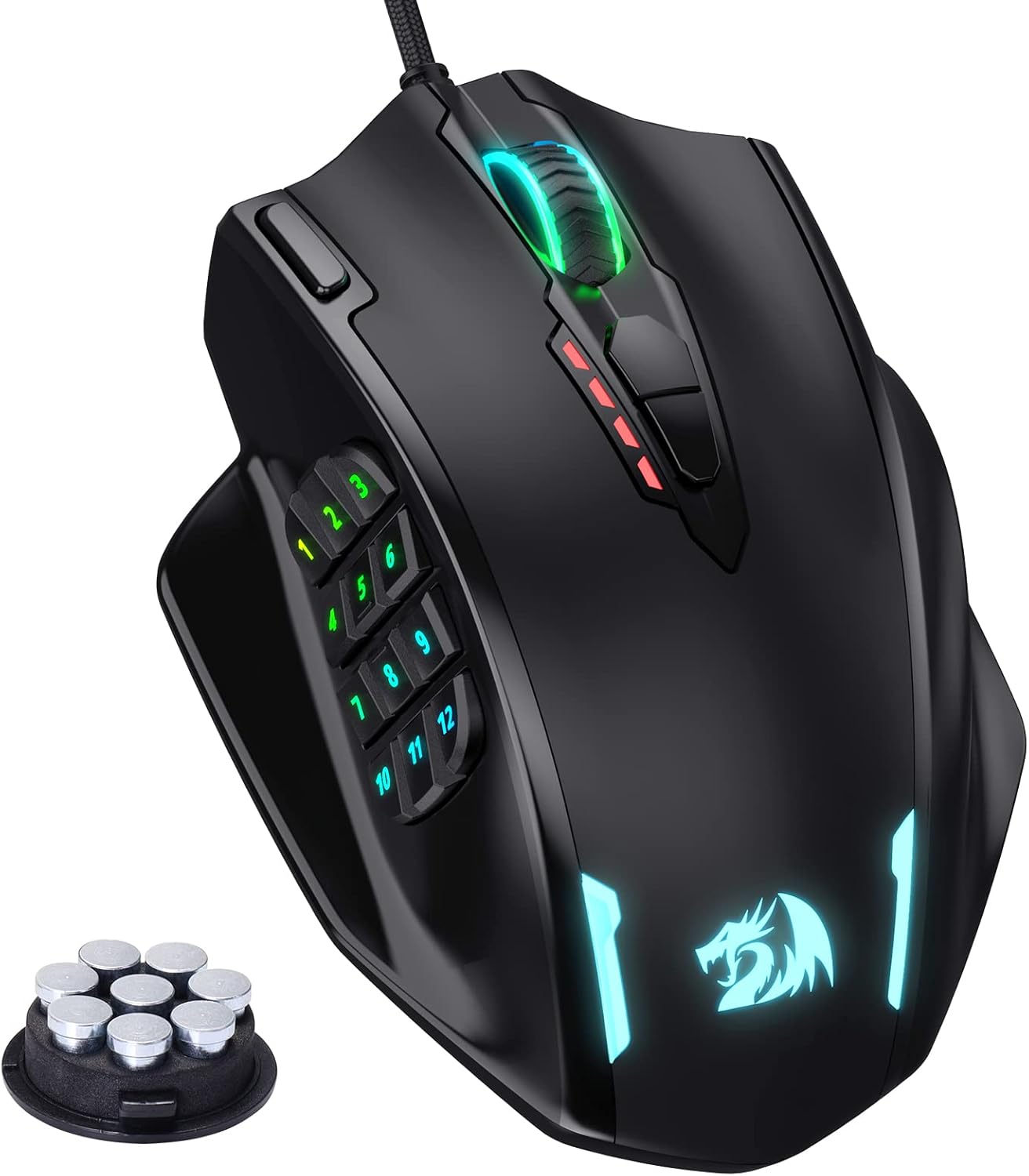 Redragon M908 Impact RGB LED MMO Gaming Mouse with 12 Side Buttons, Optical Wired Ergonomic Gamer Mouse with Max 12,400DPI, High Precision, 18 Programmable Macro Shortcuts, Comfort Grip