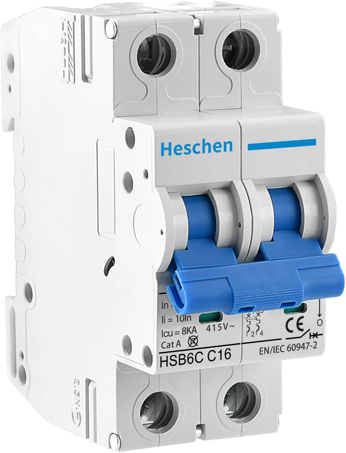 Miniature Circuit Breaker HSB6C, 16Amp Current, 2 Pole, Type C, 6kA Breaking Capacity, DIN Rail Mounting