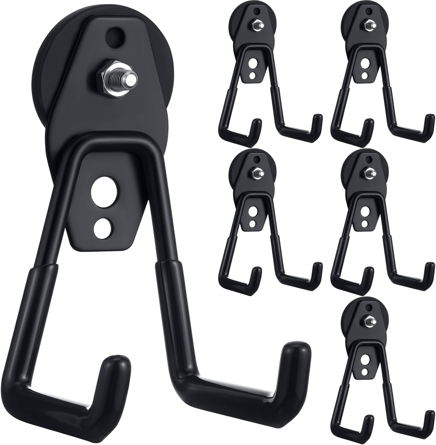 Landhoow 6 Pcs Magnetic Hooks Heavy Duty Large Garage Magnet Hooks Strong Storage Utility Magnetic Hooks with Anti Slip Rubber Coating for Indoor and Outdoor Hanging (Black)