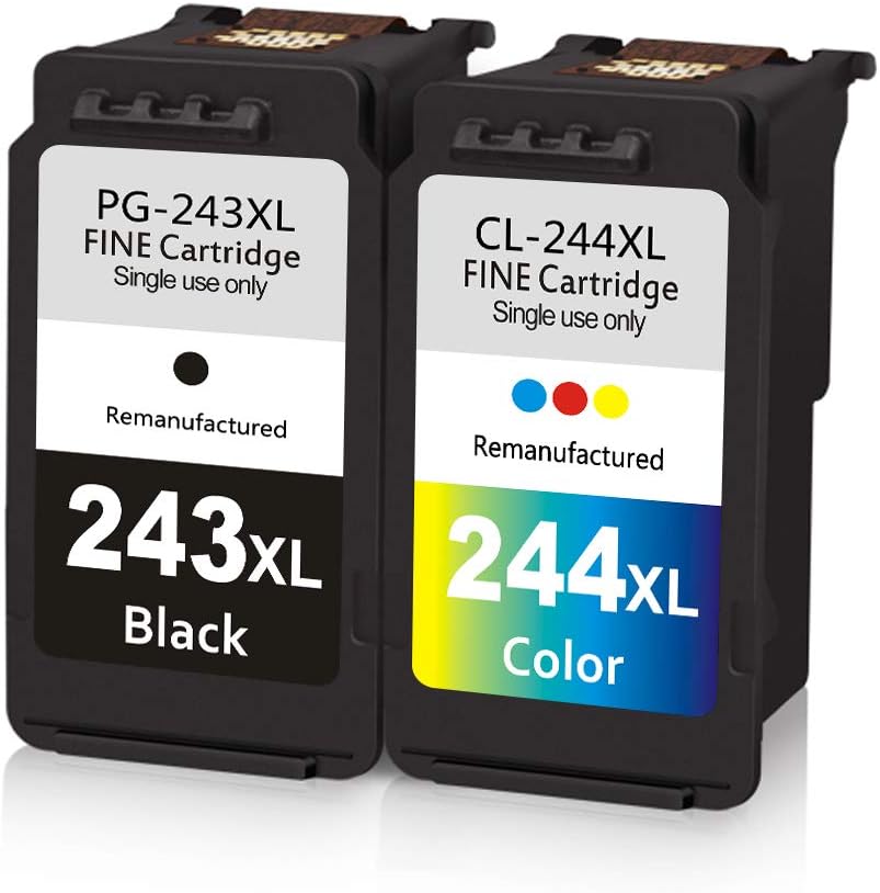 Remanufactured Ink Cartridges PG-243XL CL-244XL 1 Black 1 Tri-Color for Canon PG 243XL CL 244XL Ink for Pixma iP2820 MG2420 MG2520 MG2920 MG2922 MG2924 MX492 MX490 IP2820 TS3122 Printers