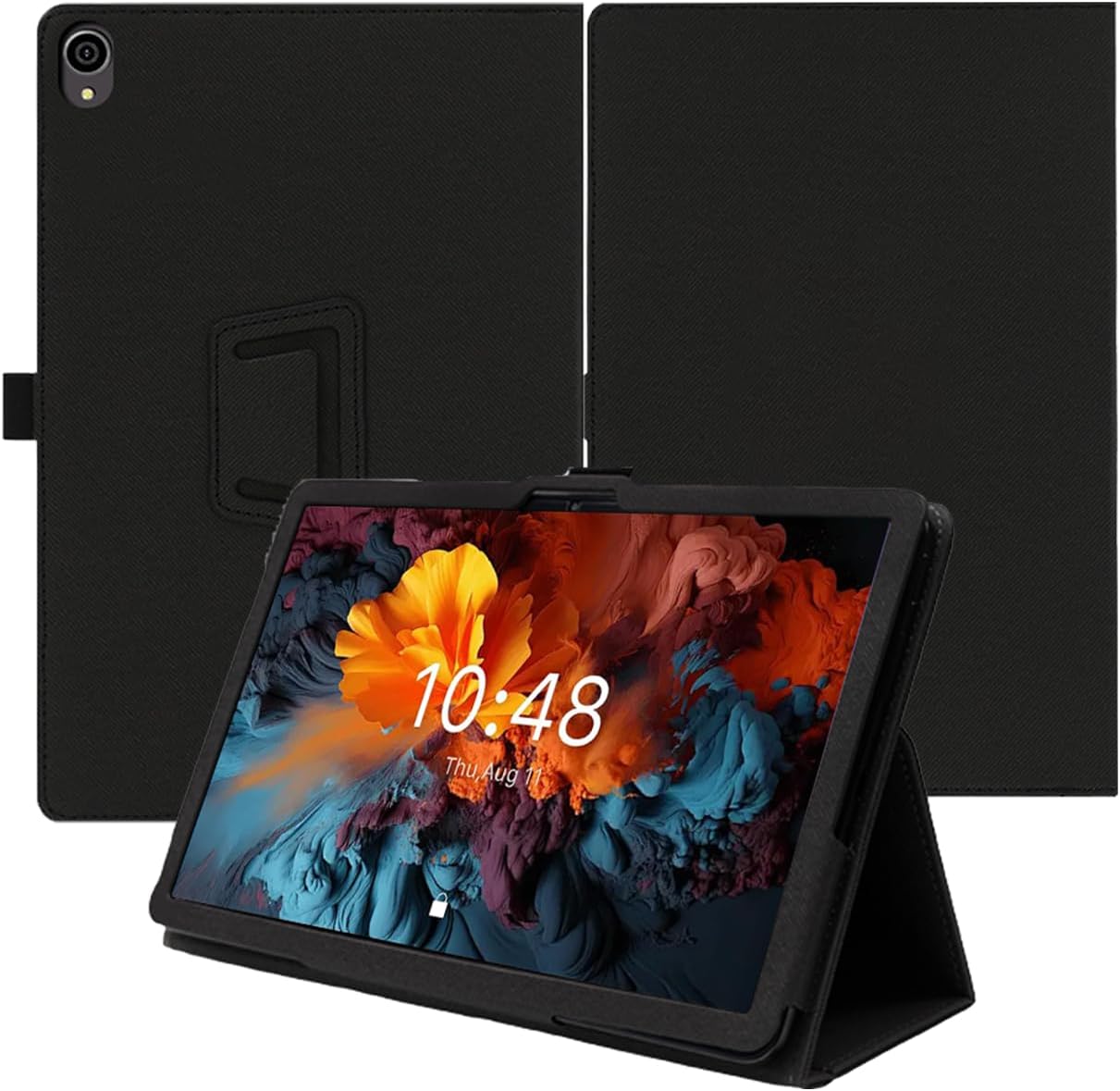 for ApoloSign EP103A Android 13 10.1″” Tablet Case,Folding Stand Protective Cover with Pencil Holder and Wrist Strap,Full Protection, Premium PU, Scratch Resistant (Black)