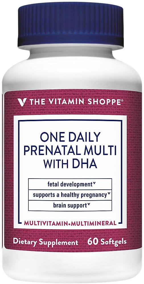 One Daily Prenatal Multivitamin with DHA – Supports a Healthy Pregnancy & Fetal Development (60 Softgels)