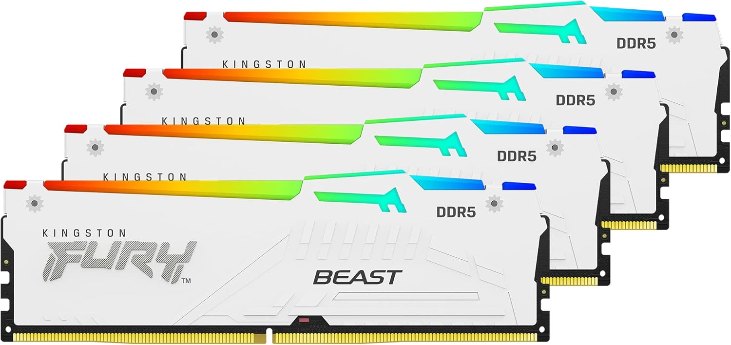 Kingston FURY Beast RGB White 64GB (4x16GB) 5600MT/s CL40 DDR5 XMP DIMM | Overclocking | Plug N Play | Intel XMP 3.0 | Kit of 4 | KF556C40BWAK4-64