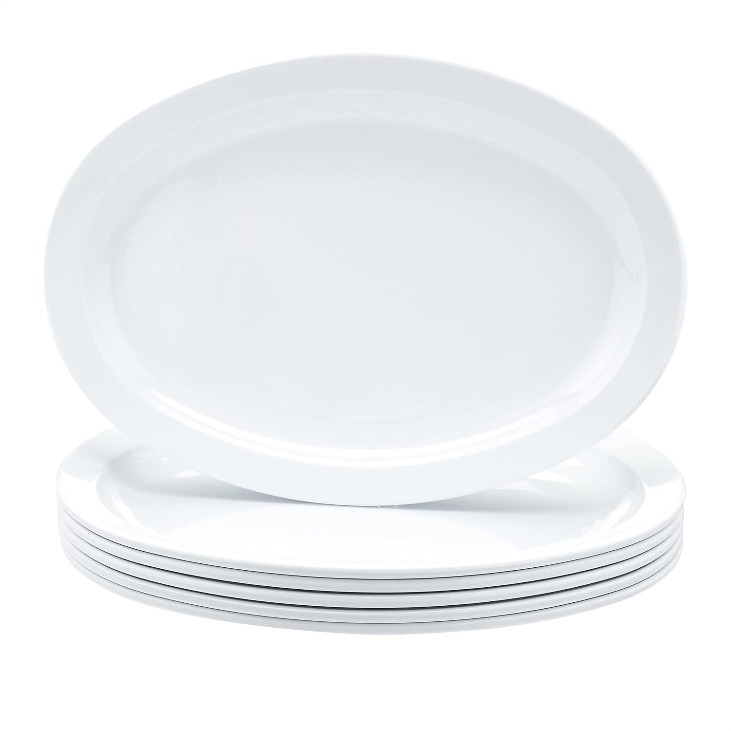 Amazon Basics Melamine Oval Platter Narrow Rim, 6 Piece Set, 13 in x 9.75 in, White (Previously AmazonCommercial brand)