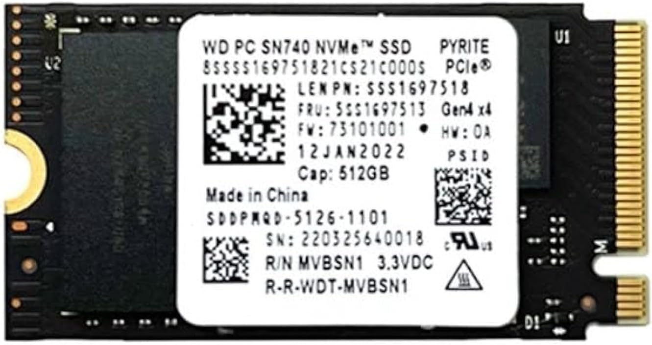 WD SN740 Black 512GB M.2 2242 42mm PCIe Gen 4 x4 TLC PC NVME SSD, for Lenovo thinkpad X1 Nano Titanium Flex E14 E15 gen 4, Ideapad Gaming Laptop Ultrabook Tablet – Internal Solid State Drive (OEM New)