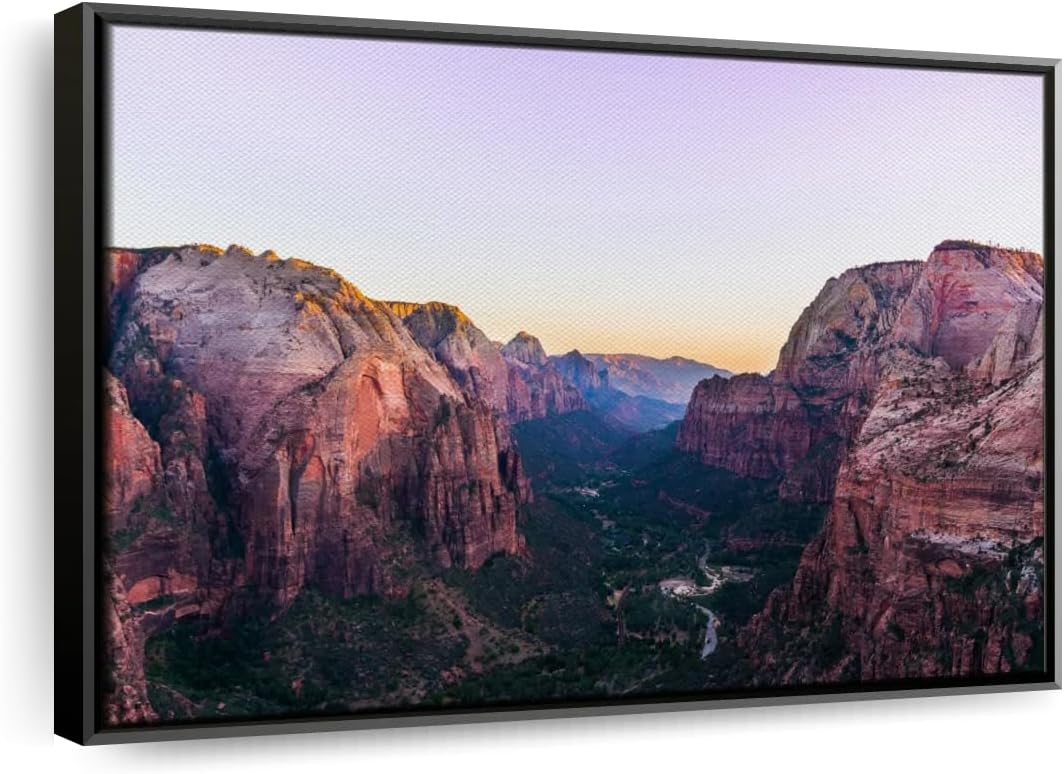 Elephant Stock Amazing Zion National Park Wall Art – Horizontal Floating Framed Canvas – 1-Piece Living Room Wall Decor – Photography nature Canvas Print – Brown and Pink Decor for Wall – 37″ X 25″