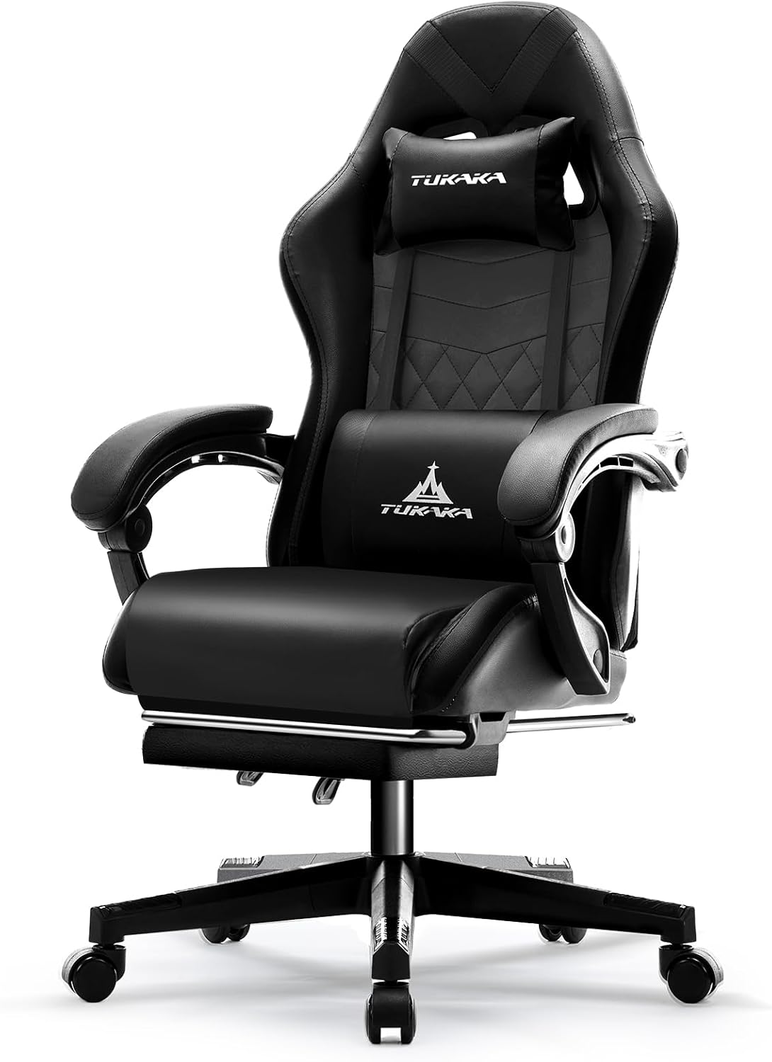 Gaming Chair,Ergonomic Massage Computer Office Desk Chair with Footrest,Pocket Spring Cushion,Reclining Leather Adjustable Gamer Chair with Headrest and Lumbar Support,Black