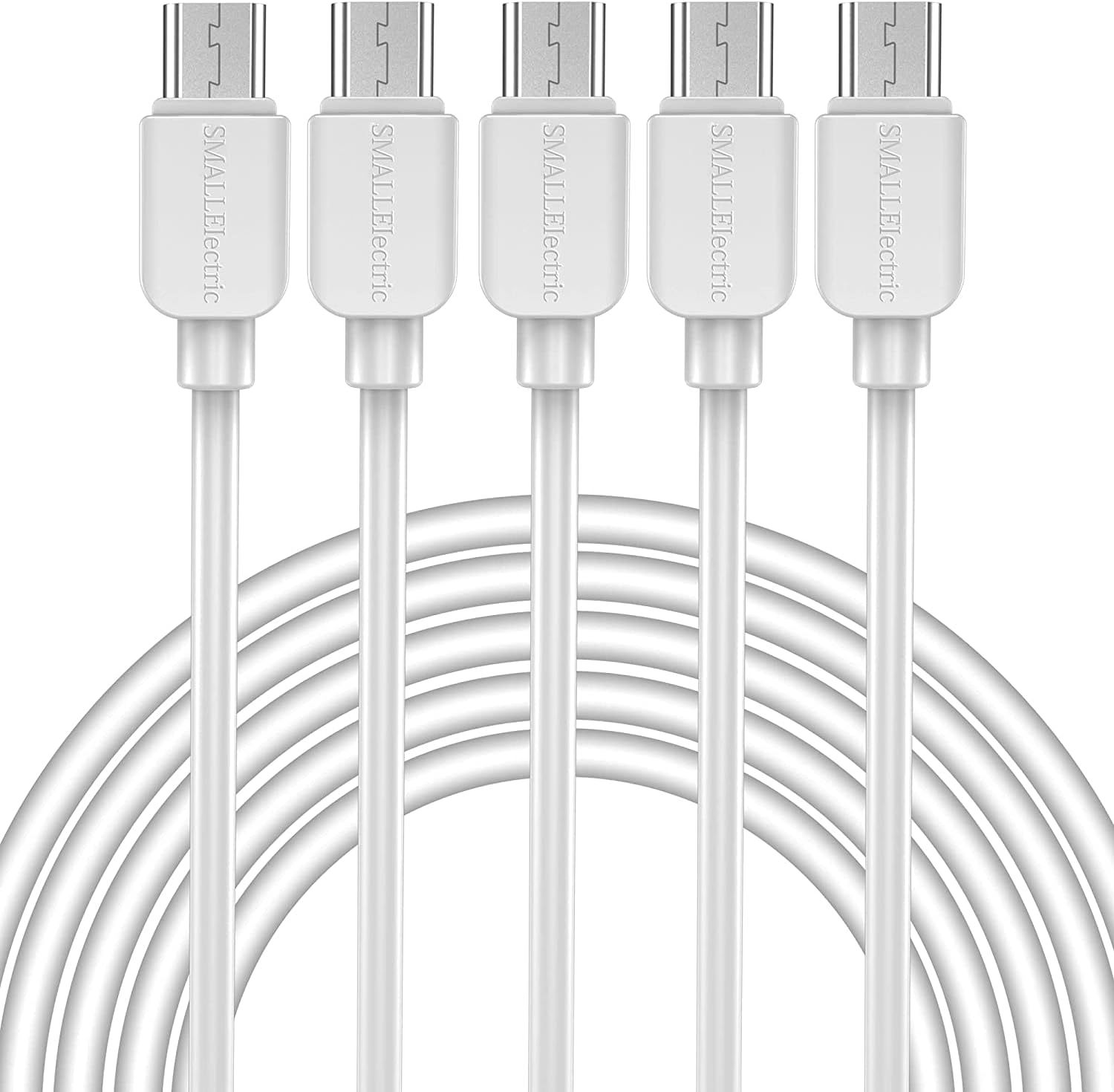 SMALLElectric Micro USB Cable (5-Pack, 10FT) Android Charger, Micro USB Charger Cable Long Android Phone Charger Cord for Samsung Galaxy S7 S6 Edge J7 S5,Note 5 4,LG 4 K40 K20,MP3,Kindle,Tablet,White