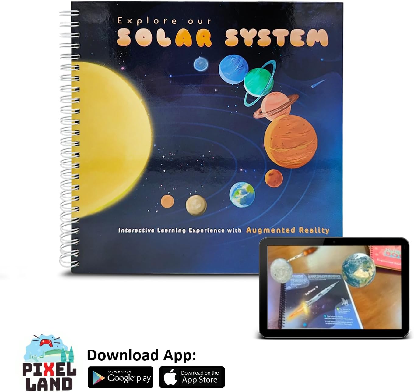 PIXELLAND Solar System Book for Kids – An Augmented Reality for Young Astronomers + Augmented Reality App with Sound in EN, AR – Interactive Learning Adventure for Kids 6 Years and Up