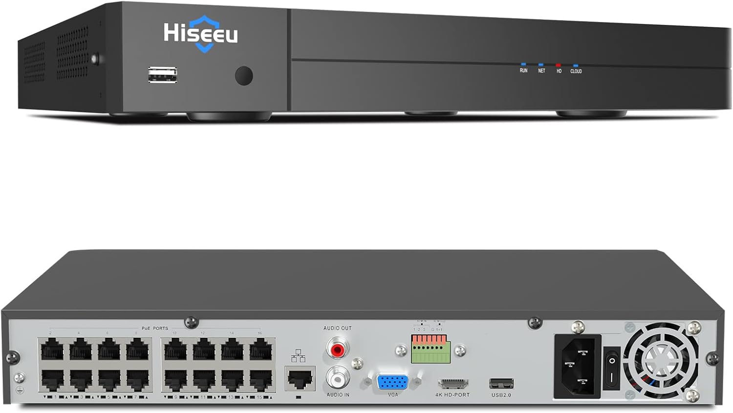 Hiseeu 16 Channel 4K PoE Network Video Recorder NVR, Support 4K/2K/8MP/5MP/3MP/1080P PoE Camera, Free Remote Access, Motion Alarm, 24/7 Recording, Smart Playback (No Hard Disk Drive)